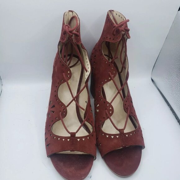 NINE WEST US sz 10M Burgundy Suede Leather GWENIAH Gladiator Lace Up Shoes - Picture 4 of 8